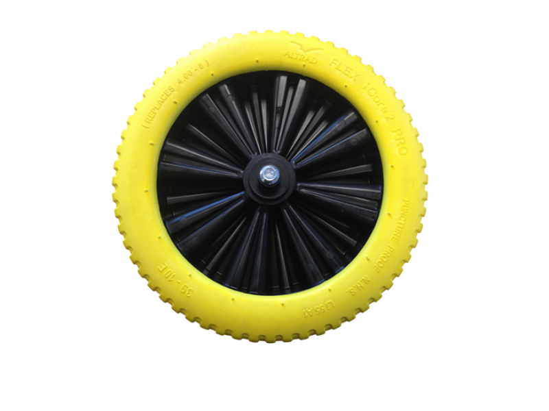 Roue increvable ICORE en caoutchouc jaune pour brouettes